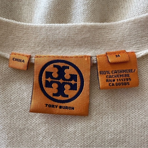 Tory Burch 100% Cashmere Women's Button Up Cream Cardigan Sweater Size M - Picture 10 of 13